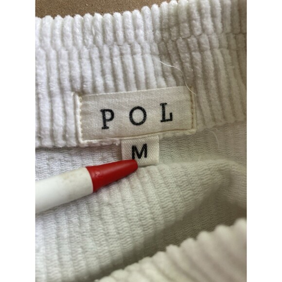 POL Jacket Womens M Ivory White Corduroy Raw Edge Cotton Trucker Puff Sleeve - Picture 8 of 11